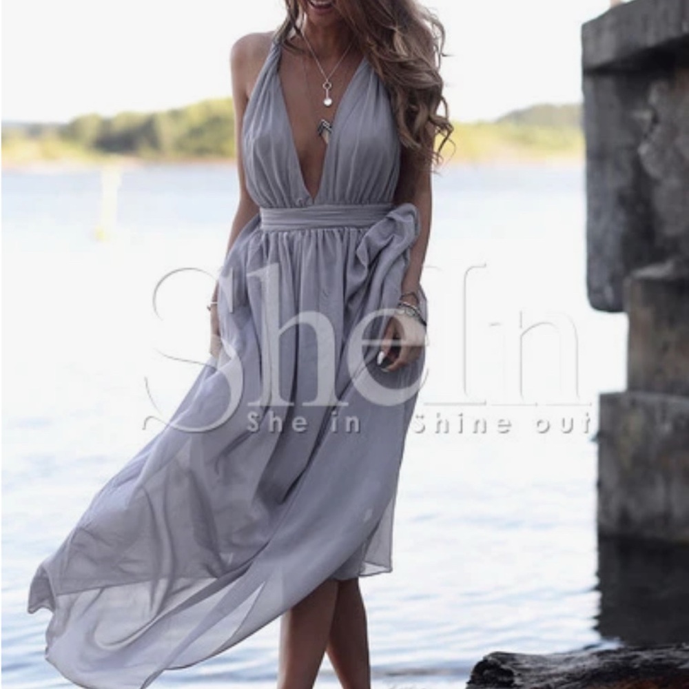 Plunging V-Neckline Maxi Dress
